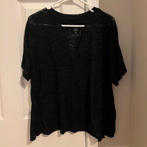 Free People Jordan Burnout Choker V Cutout Heathered Black Tee